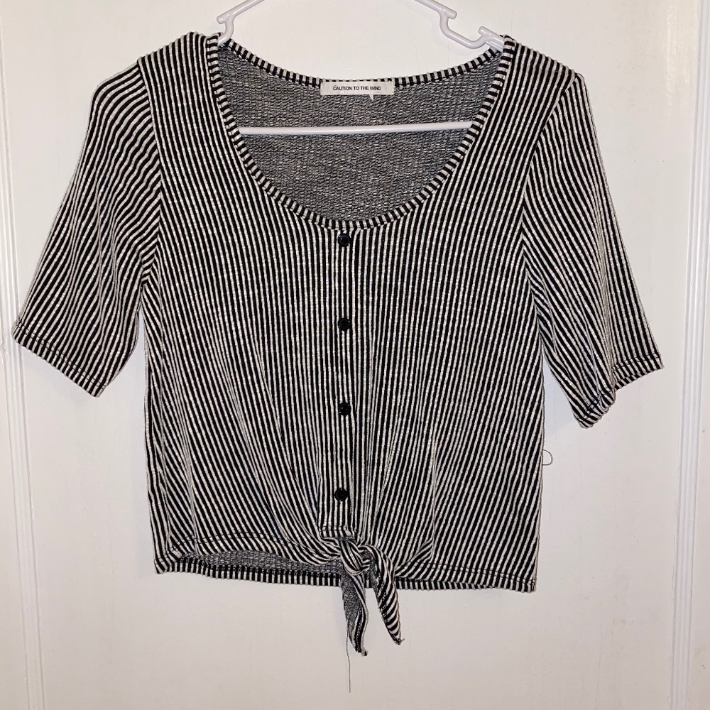 Caution To The Wind B&W Striped Top